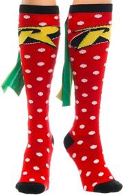 img 1 attached to 🦇 Batman & Robin - Stylish Red Knee High Socks with Wing Design - Red & Green