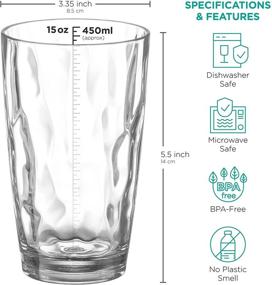 img 1 attached to 🥤 Unbreakable Plastic Drinking Glasses Set of 6 - Shatterproof Cups for Safety & Durability - Reusable Tumblers - Acrylic/Tritan Material - BPA Free - Microwave & Dishwasher Safe (16 Ounces)