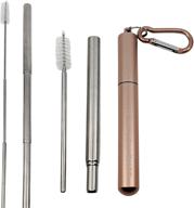 🌹 luxe hydration telescopic metal straw – reusable, portable, collapsible [silver] stainless steel drinking straw for travel - rose gold logo
