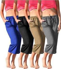 img 4 attached to 👖 Women's 4-Pack of Casual and Relaxed Fit Flowy Capri Lounge Pants with Semi-Sheer Cropped Bermuda Style