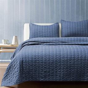 img 3 attached to 🛏️ Soft Washed SHALALA Cotton Quilt Full/Queen Bedding Set - Reversible Navy Blue X-Stitching Bedspread Coverlet for All Seasons