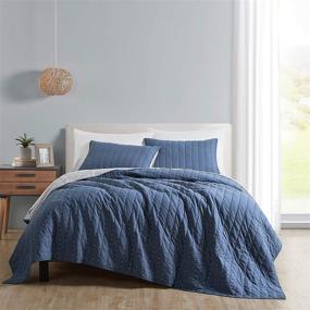 img 2 attached to 🛏️ Soft Washed SHALALA Cotton Quilt Full/Queen Bedding Set - Reversible Navy Blue X-Stitching Bedspread Coverlet for All Seasons