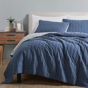 img 1 attached to 🛏️ Soft Washed SHALALA Cotton Quilt Full/Queen Bedding Set - Reversible Navy Blue X-Stitching Bedspread Coverlet for All Seasons