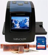 📸 minolta film & slide scanner: convert color & b&w 35mm, 126, 110, super 8 to 22mp jpeg digital photos with 16gb sd card and worldwide ac adapter (black) logo
