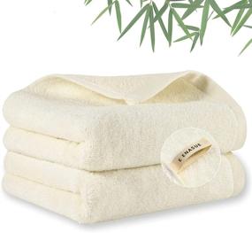 img 4 attached to 🧻 ENASUE Bamboo Hand Towels: Soft, Absorbent Bath Hand Towels with Hanging Ring - Set of 2 for Bathroom
