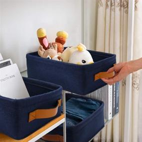 img 3 attached to Navy Blue Collapsible Storage Baskets for Closet, Bathroom, and Shelves - Small Decorative Bins for Towels, Toys, and More