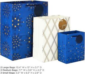 img 2 attached to 🎁 Hallmark Holiday Gift Bags Navy Blue and Gold Assorted Sizes - 8 Bags: 3 Small 6&#34;, 3 Medium 9&#34;, 2 Large 13&#34; - Dots, Diamonds, and Starry Snowflakes for Christmas, Hanukkah, Weddings, Graduations, and More