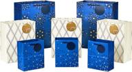 🎁 hallmark holiday gift bags navy blue and gold assorted sizes - 8 bags: 3 small 6&#34;, 3 medium 9&#34;, 2 large 13&#34; - dots, diamonds, and starry snowflakes for christmas, hanukkah, weddings, graduations, and more logo