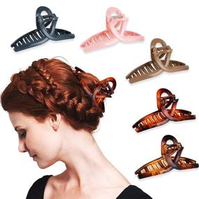 img 4 attached to Fiyace 5PCS Claw Clips: Big Hair Clips Jaw Barrettes for Women - Anti-slip & Strong Grip Clamp Claw Leopard Print Butterfly Clips for Various Hair