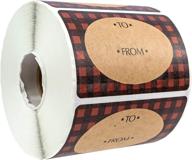 🎄 buffalo plaid christmas stickers: festive 500 christmas tags and northwoods gift tags in brown kraft logo