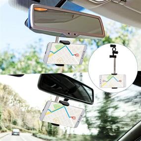 img 1 attached to 🚗 Black Universal Car Rearview Mirror Mount Phone Holder - 360° Rotating Car Phone Mount for 4-6.1 Inch Mobile Phones with GPS Support