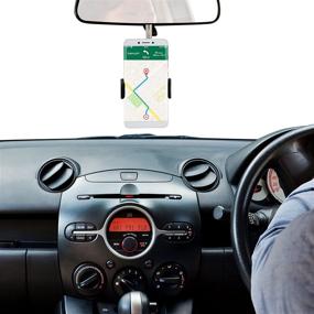 img 2 attached to 🚗 Black Universal Car Rearview Mirror Mount Phone Holder - 360° Rotating Car Phone Mount for 4-6.1 Inch Mobile Phones with GPS Support