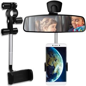 img 4 attached to 🚗 Black Universal Car Rearview Mirror Mount Phone Holder - 360° Rotating Car Phone Mount for 4-6.1 Inch Mobile Phones with GPS Support