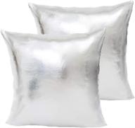 liizee pack of 2 decorative metallic silver throw pillow covers - modern shiny cushion cover, faux leather, soft square pillowcase for sofa, bed, party - 18 x 18 inch логотип