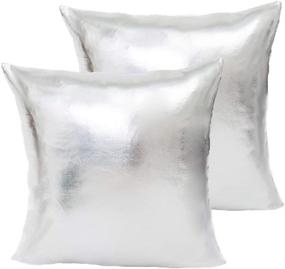 img 3 attached to LiiZee Pack of 2 Decorative Metallic Silver Throw Pillow Covers - Modern Shiny Cushion Cover, Faux Leather, Soft Square Pillowcase for Sofa, Bed, Party - 18 x 18 Inch