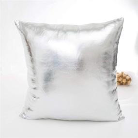 img 2 attached to LiiZee Pack of 2 Decorative Metallic Silver Throw Pillow Covers - Modern Shiny Cushion Cover, Faux Leather, Soft Square Pillowcase for Sofa, Bed, Party - 18 x 18 Inch