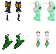 🦖 handmade polymer clay cute dinosaur, crocodile, cat, and horse stud earrings - 3d animal bite jewelry for women, girls, and kids logo