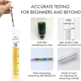img 3 attached to Набор гидрометра и пробирки: идеально подходит для тестирования вина, пива и комбучи - Включает 250-мл пластиковый цилиндр, щетку для чистки и сумку для хранения Gradus укрепления алкоголя (ABV).