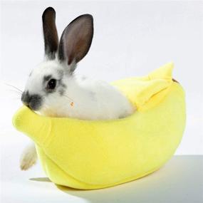 img 3 attached to 🍌 Warm Small Animal Bed: Hollypet Dutch Pig Hamster Cotton Nest Hedgehog Rat Chinchilla Guinea Habitat Mini House - Yellow Banana Design