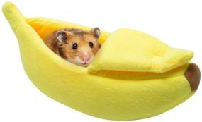 img 4 attached to 🍌 Warm Small Animal Bed: Hollypet Dutch Pig Hamster Cotton Nest Hedgehog Rat Chinchilla Guinea Habitat Mini House - Yellow Banana Design