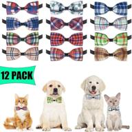 🐶 plaid dog bow ties collar - 12 pack adjustable cat bowties - pet bowties collar for small-medium dogs, puppies, and cats logo