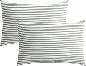 img 4 attached to JELLYMONI 100% Natural Cotton Striped Pillowcase Set - 2 Pack White and Green Patterned Covers with Envelope Closure (Pillows Not Included)