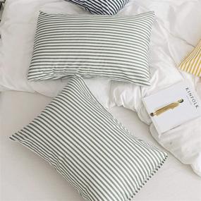 img 1 attached to JELLYMONI 100% Natural Cotton Striped Pillowcase Set - 2 Pack White and Green Patterned Covers with Envelope Closure (Pillows Not Included)