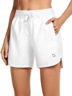 🏃 baleaf women's long running shorts with liner, 5-inch inseam, drawstring waist, and zipper pockets for athletic workouts and gym logo