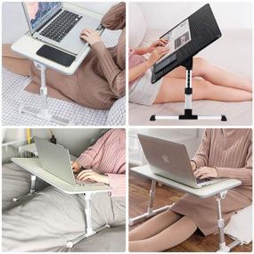 img 3 attached to 🛏️ Gray Adjustable Laptop Desk for Bed: Portable Stand with Foldable Legs – Height Adjustable Lap Desk for Home Work, Writing, Eating – Ideal for Sofa, Floor – Folding Tray Stand for Computers