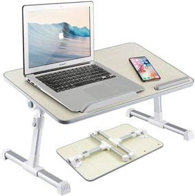 img 4 attached to 🛏️ Gray Adjustable Laptop Desk for Bed: Portable Stand with Foldable Legs – Height Adjustable Lap Desk for Home Work, Writing, Eating – Ideal for Sofa, Floor – Folding Tray Stand for Computers