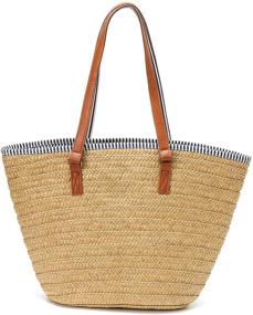 img 1 attached to 🌴 Stylish Obosoyo Straw Beach Bag: Large Round Wicker Tote for Women with Pompom Shoulder Strap - Perfect Summer Purse!