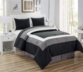 img 2 attached to California King Size Comforter Set - 4-Piece Color Block All-Season Down Alternative - Cooling and Ultra Soft Bedding - Plush Microfiber Fill - Machine Washable - Black, Grey, White