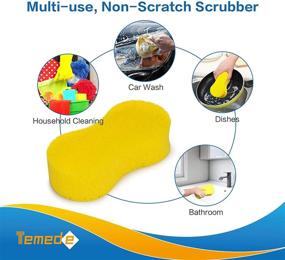 img 2 attached to 🧽 Temede Large All Purpose Car Wash Sponge Kit - Thick Foam Scrubber for Cleaning Dishes, Tiles, Bikes, Boats - Easy Grip Sponge for Kitchen, Bathroom, Household Cleaning (5pcs)