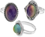 💍 set of 3 adjustable mood rings - original oval design with color changing feature - lubingshine mood ring set for trendy jewelry look logo