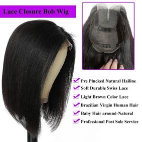 img 3 attached to UDesire 12A Bob Wigs – Straight Short Bob Wig with Lace Frontal – Human Hair Wigs 8inch – 4x1 T Part Lace Closure – Brazilian Virgin Human Hair Straight Bob Lace Front Wigs with Baby Hair – Pre Plucked – Natural Black