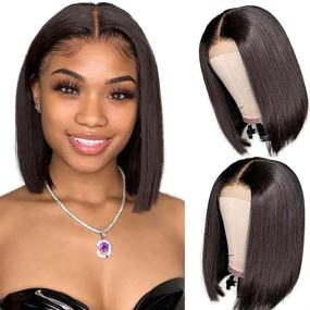 img 4 attached to UDesire 12A Bob Wigs – Straight Short Bob Wig with Lace Frontal – Human Hair Wigs 8inch – 4x1 T Part Lace Closure – Brazilian Virgin Human Hair Straight Bob Lace Front Wigs with Baby Hair – Pre Plucked – Natural Black