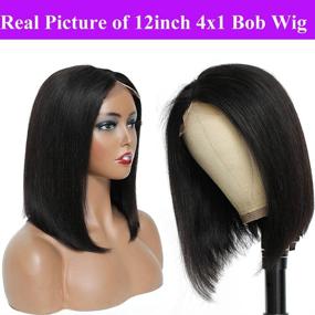 img 2 attached to UDesire 12A Bob Wigs – Straight Short Bob Wig with Lace Frontal – Human Hair Wigs 8inch – 4x1 T Part Lace Closure – Brazilian Virgin Human Hair Straight Bob Lace Front Wigs with Baby Hair – Pre Plucked – Natural Black