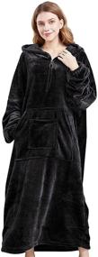 img 4 attached to 🧥 Hilarocky Oversized Fleece Wearable Blanket Hoodie: Ultra Cozy Flannel Sweatshirt with Large Double Front Pocket - Black, Adult Size