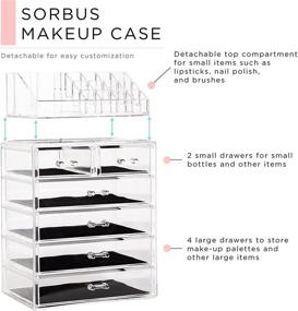 img 3 attached to 💄 Sorbus Clear Makeup and Jewelry Storage Case Display - Ample Space - Perfect for Bathroom, Dresser, Vanity, and Countertop (4 Large, 2 Small Drawers)