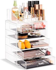 img 4 attached to 💄 Sorbus Clear Makeup and Jewelry Storage Case Display - Ample Space - Perfect for Bathroom, Dresser, Vanity, and Countertop (4 Large, 2 Small Drawers)