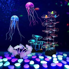 img 4 attached to 🐠 TIRTI Glow Aquarium Decorations - Artificial Coral Plant Ornament with Glowing Stones for Fish Tank, Simulation Silicone Accessories Decor