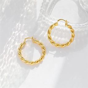 img 1 attached to 💃 EXGOX Twisted Hoop Earrings For Women: 18K Gold Plated, Lightweight, Hypoallergenic, Chunky Twisted Design - Available in 30mm, 40mm, 50mm Sizes