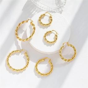 img 2 attached to 💃 EXGOX Twisted Hoop Earrings For Women: 18K Gold Plated, Lightweight, Hypoallergenic, Chunky Twisted Design - Available in 30mm, 40mm, 50mm Sizes