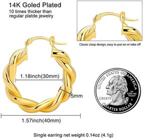 img 3 attached to 💃 EXGOX Twisted Hoop Earrings For Women: 18K Gold Plated, Lightweight, Hypoallergenic, Chunky Twisted Design - Available in 30mm, 40mm, 50mm Sizes