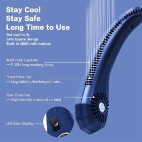 img 3 attached to 🌀 AURTEC Portable Neck Fan - Hands-Free Bladeless Neck Fan with LED Display, Personal Summer Cooling Neck Fan - 3 Speeds, 4000mAh Rechargeable - Blue