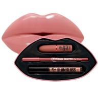💋 w7 kiss kit lip gift set in bare it all - pink and nude shades: lipstick, lip liner, and gloss logo