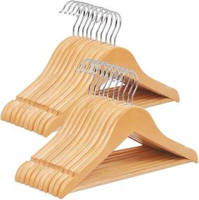 img 4 attached to 20-Pack SONGMICS Children's Wood Hangers with Pants Bar and Swivel Hooks - Solid Natural and Silver Coat Hangers, 12.6 x 0.5 x 7.5 Inches (UCRW06NL)