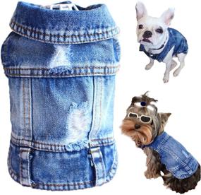 img 4 attached to 🐶 LKEX Dog Jean Jacket, Blue Denim Shirt Lapel Vest Coat Costume, Puppy T-Shirt Comfort Tank Top Shirts Apparel, Washed Pet Clothes for Small Medium Dogs Boys Girls, Cute Cat Outfits - Enhanced SEO