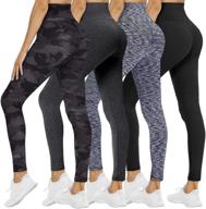 👖 high waist tummy control leggings: 4 pack soft black yoga pants for women - no see-through & perfect for athletic workouts логотип