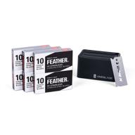 feather fhs-10 single edge razor blades (60 🪒 count) - hi-stainless carbon steel, platinum & ptfe coated logo